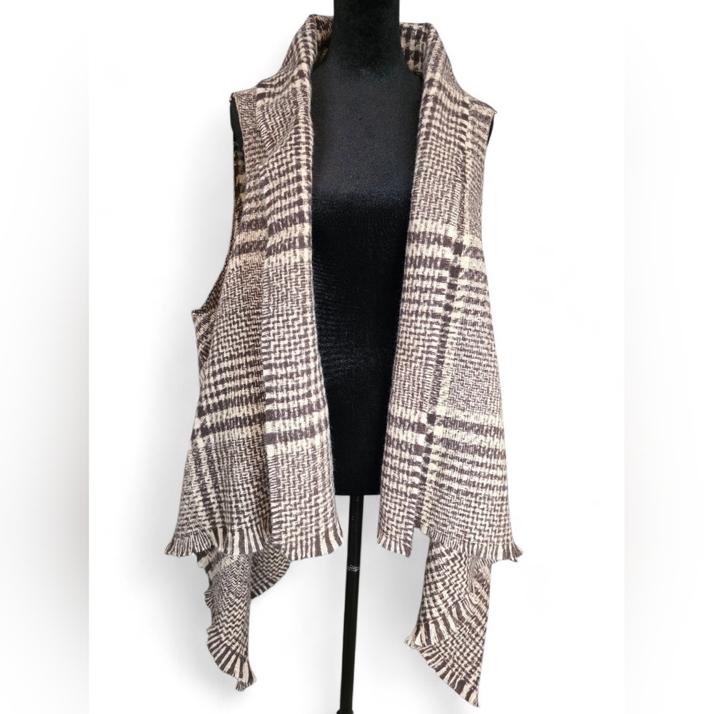 Seven Islands Convertible Plaid Knit Draped Vest Cardigan Shawl Wrap Women OS